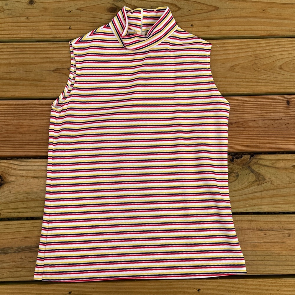 Vintage Handmade Sleeveless Turtleneck Striped Top Size Medium